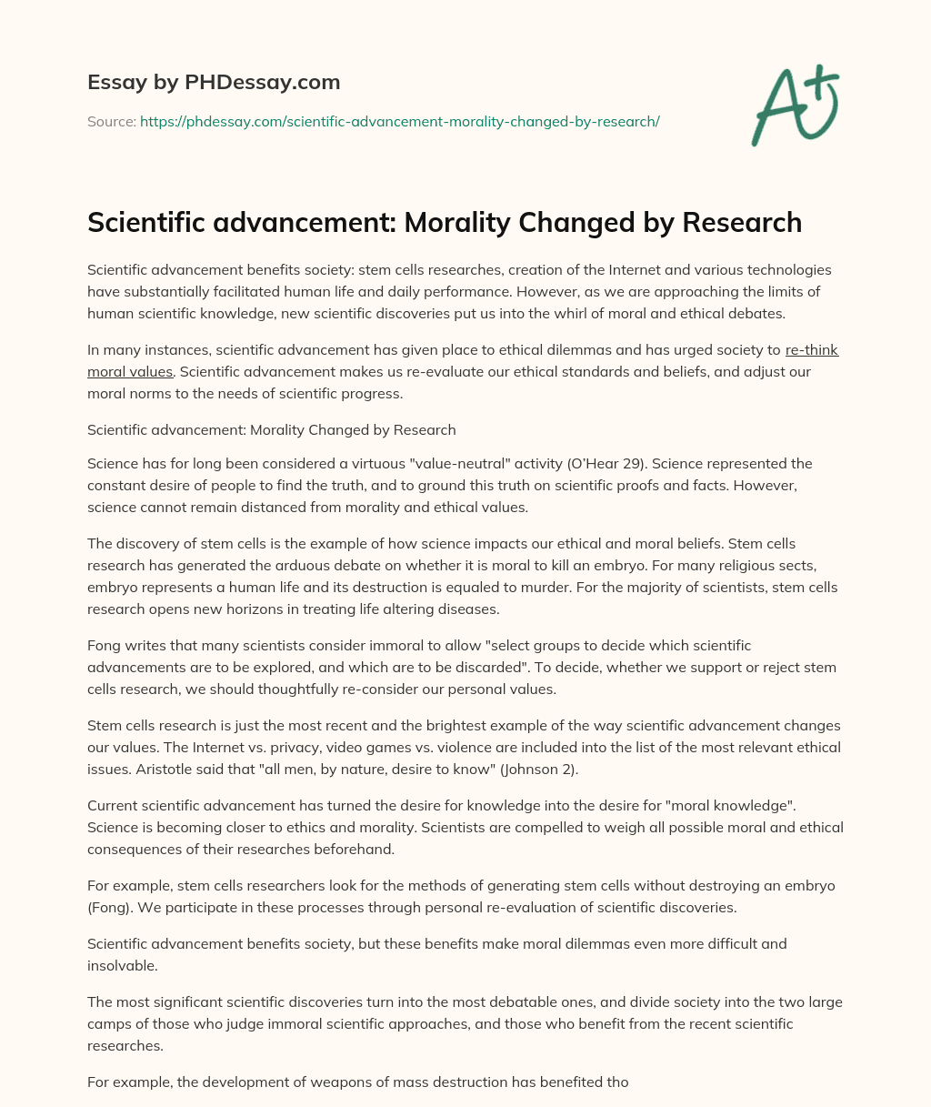 Scientific advancement Morality Changed by Research
