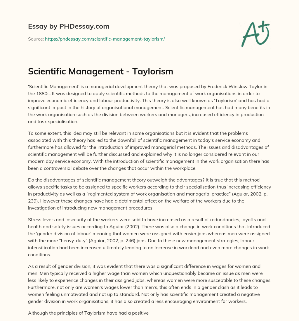 Scientific Management - Taylorism - PHDessay.com