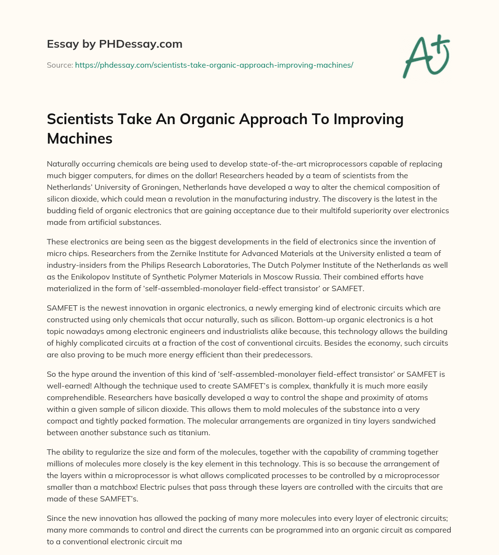 Scientists Take An Organic Approach To Improving Machines essay