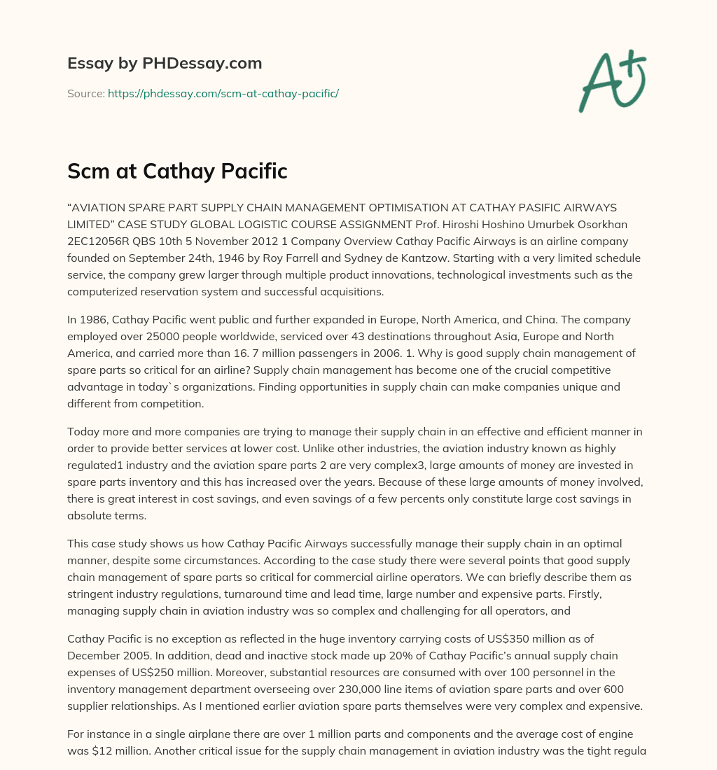 Scm at Cathay Pacific essay