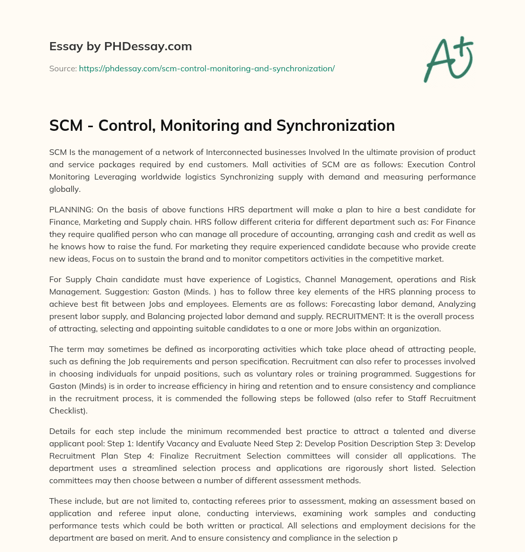 SCM – Control, Monitoring and Synchronization essay