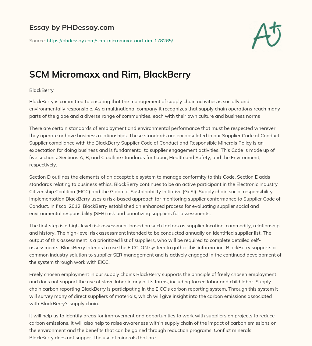 SCM Micromaxx and Rim, BlackBerry essay