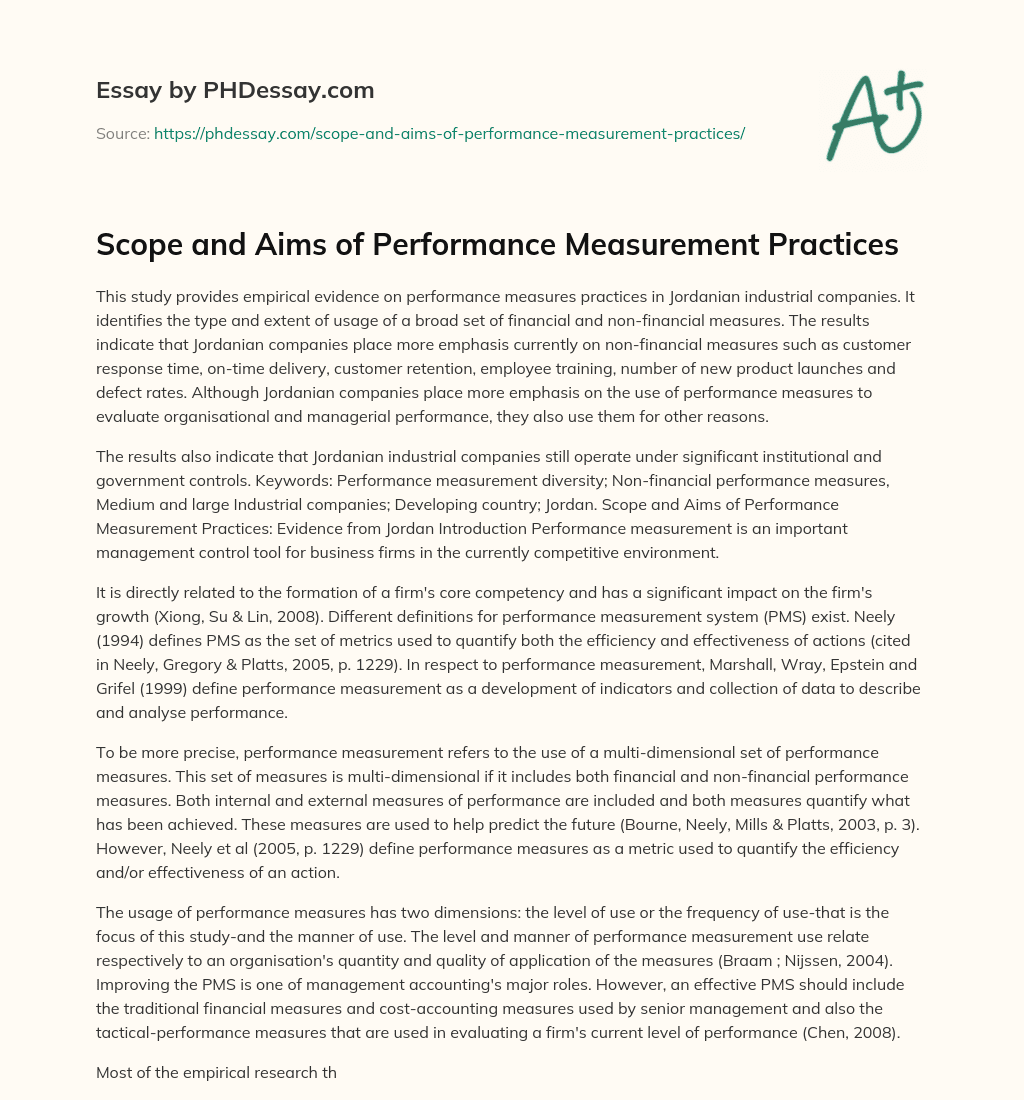 Scope and Aims of Performance Measurement Practices essay