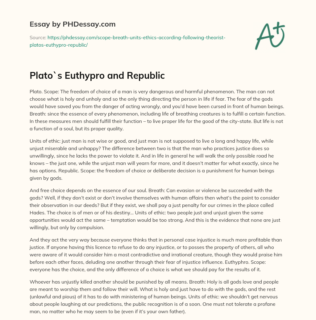 Plato`s Euthypro and Republic essay