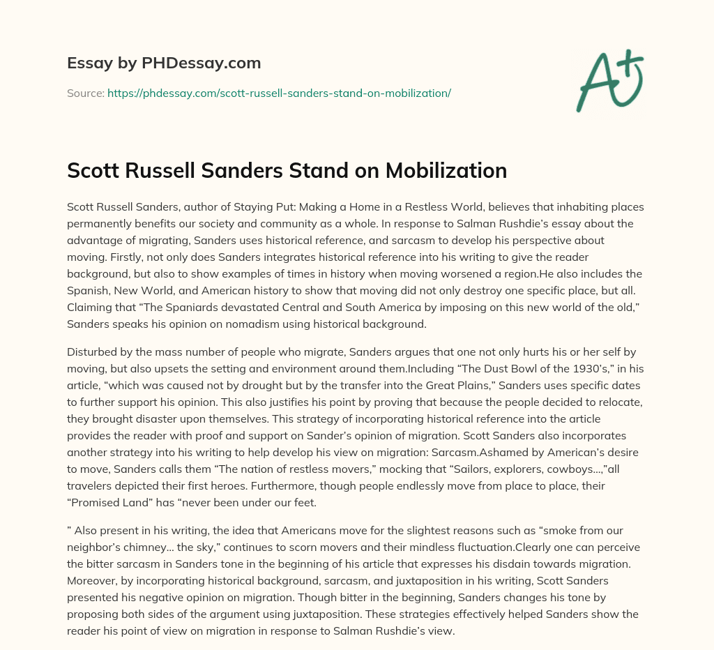 Scott Russell Sanders Stand on Mobilization essay