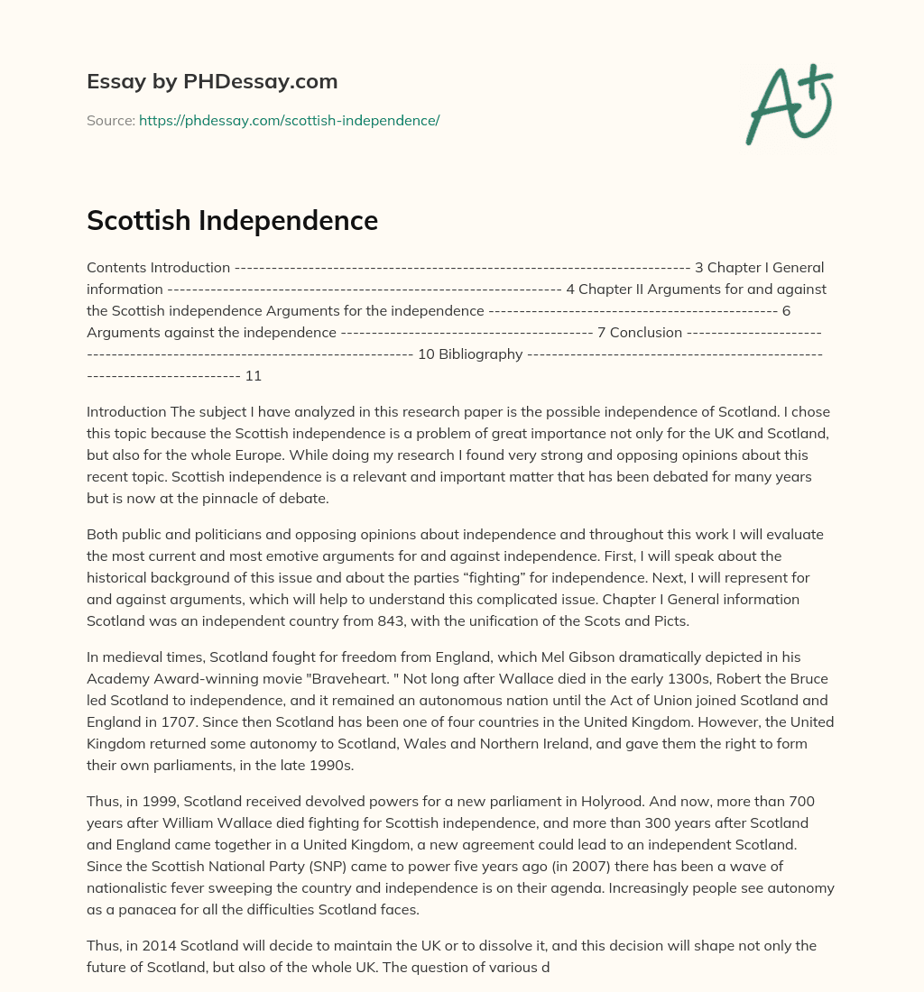 Scottish Independence essay