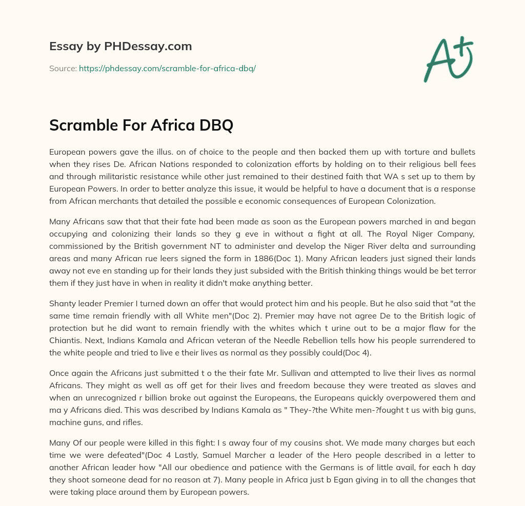 Scramble For Africa DBQ essay