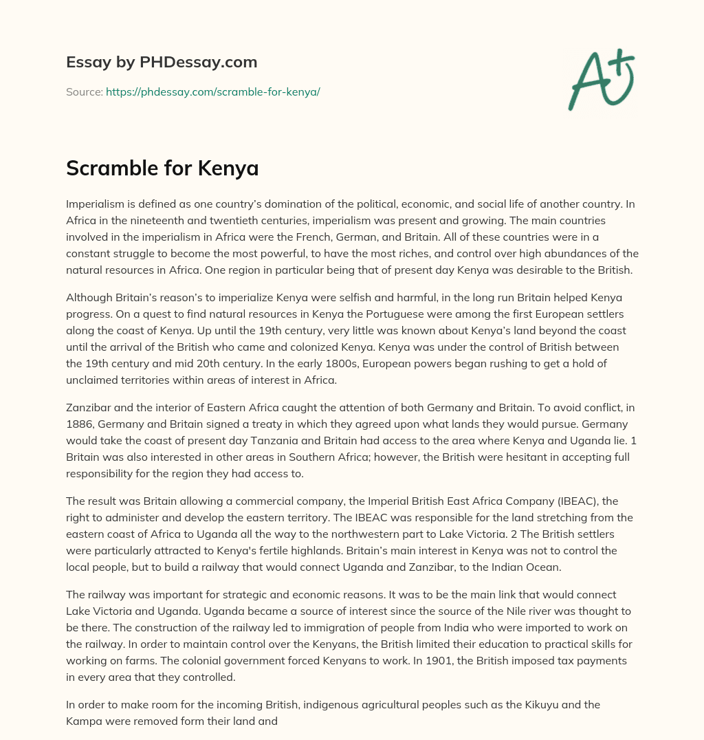 Scramble for Kenya essay