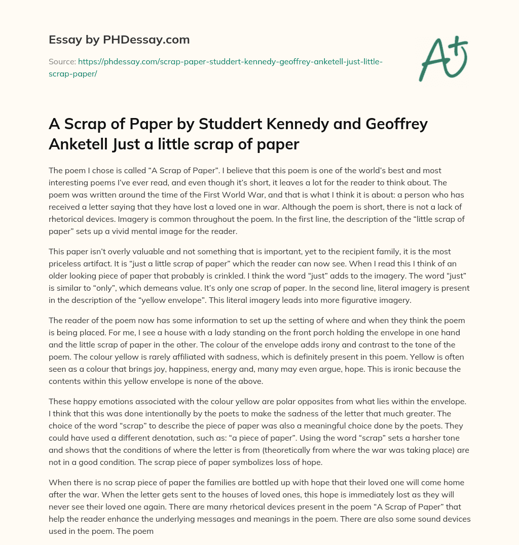 A Scrap of Paper: A Poem about Loss and the Power of Imagery essay