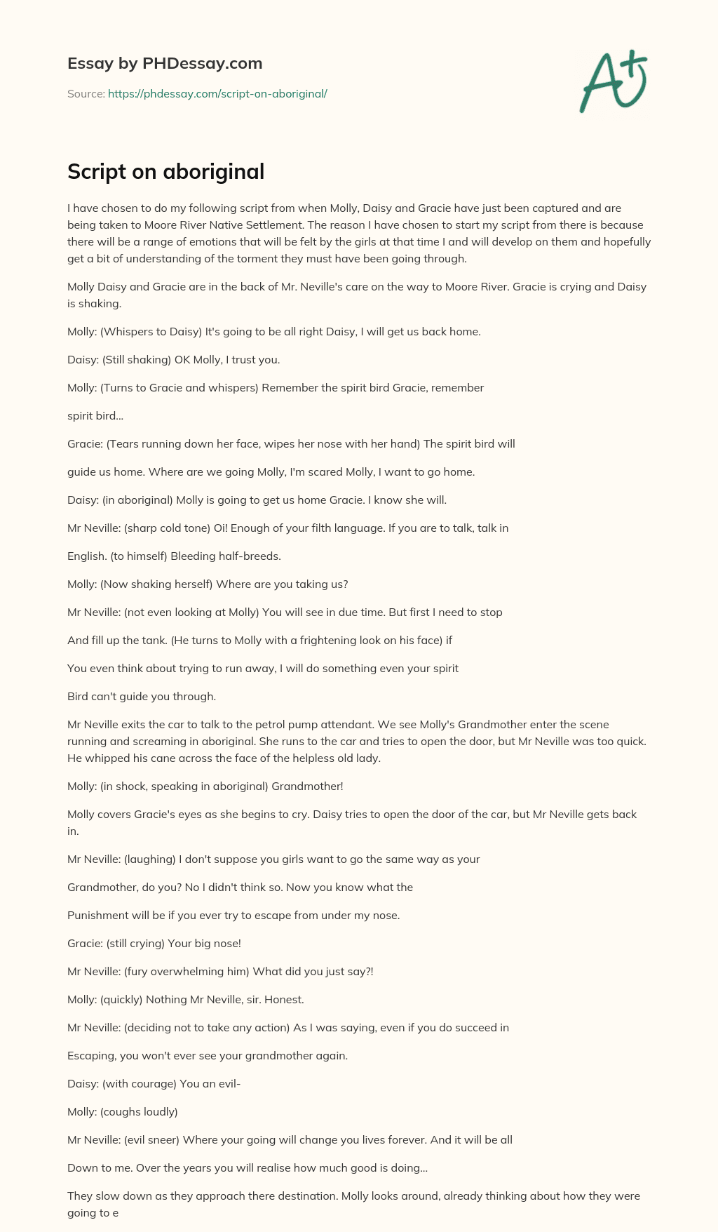 Script on aboriginal essay