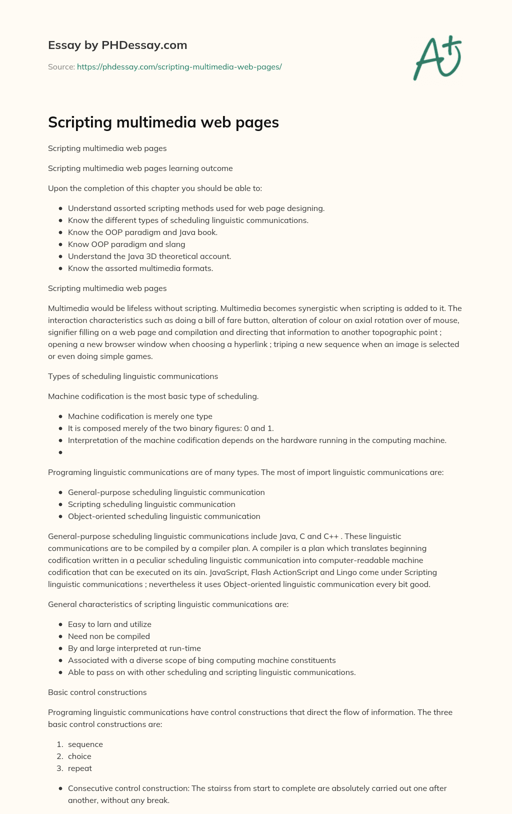 Scripting multimedia web pages essay