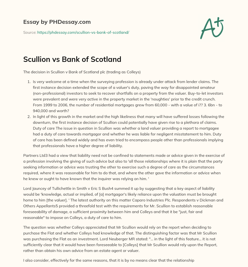 Scullion vs Bank of Scotland essay