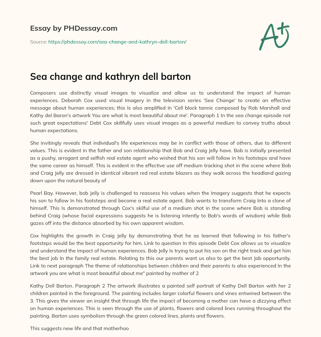 Sea change and kathryn dell barton essay