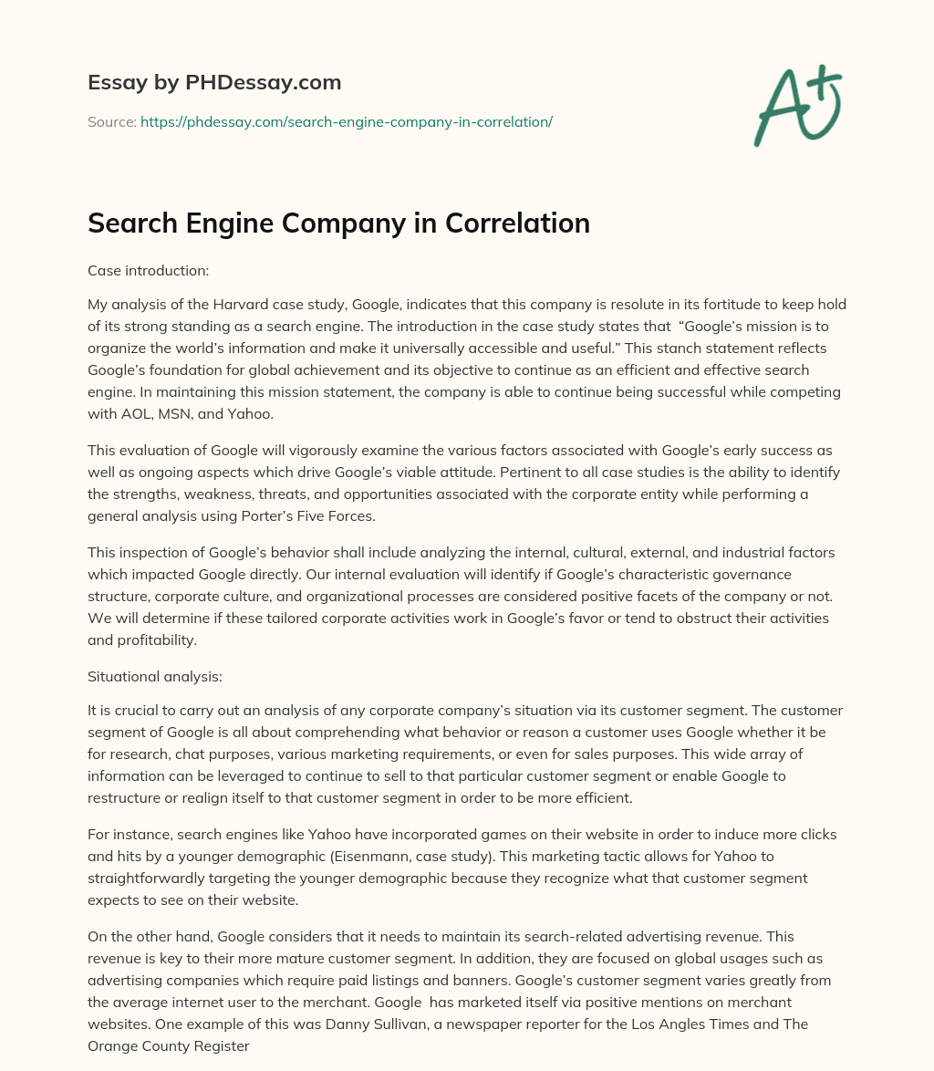 Search Engine Company in Correlation essay