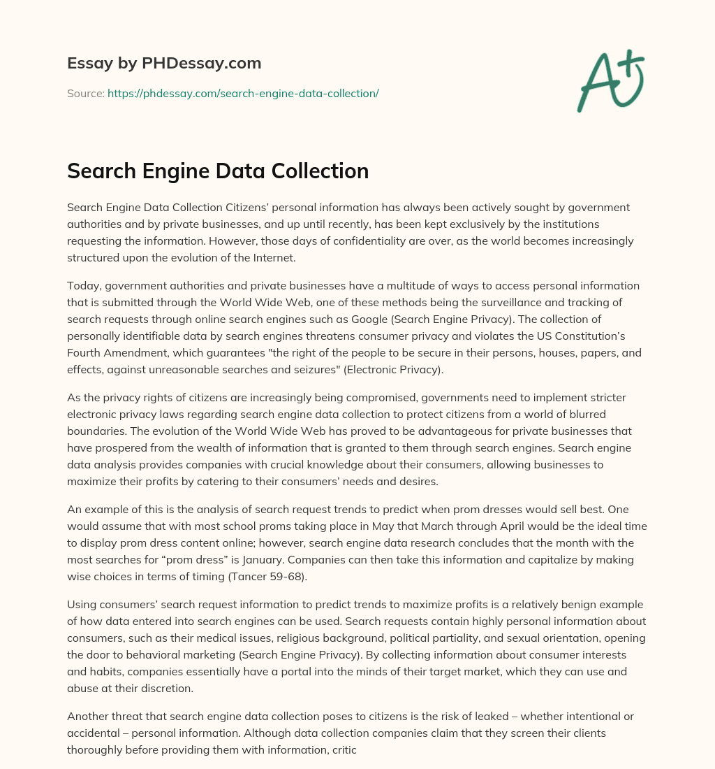 Search Engine Data Collection essay