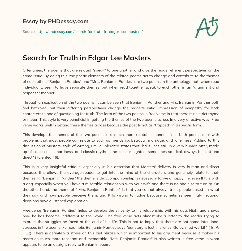 Search for Truth in Edgar Lee Masters essay
