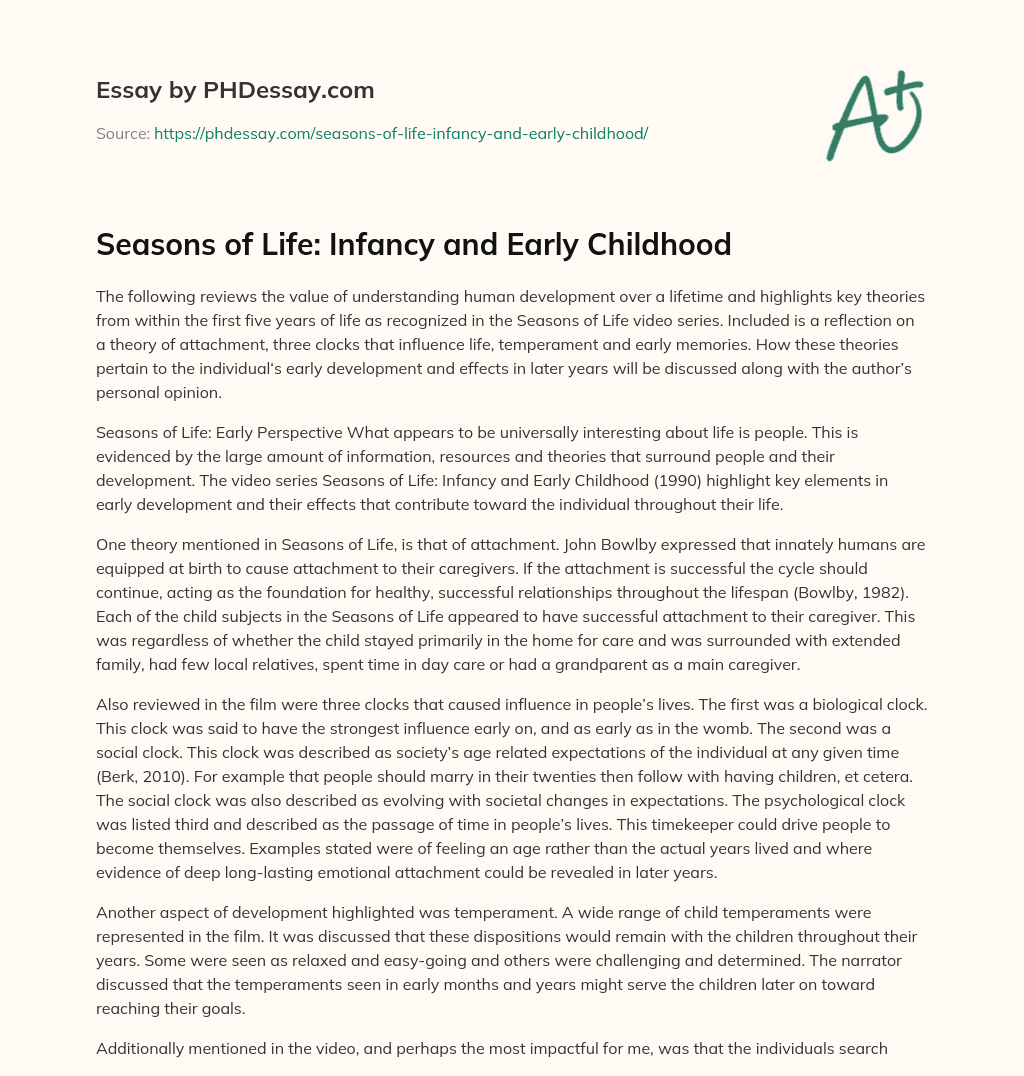 Seasons of Life: Infancy and Early Childhood essay