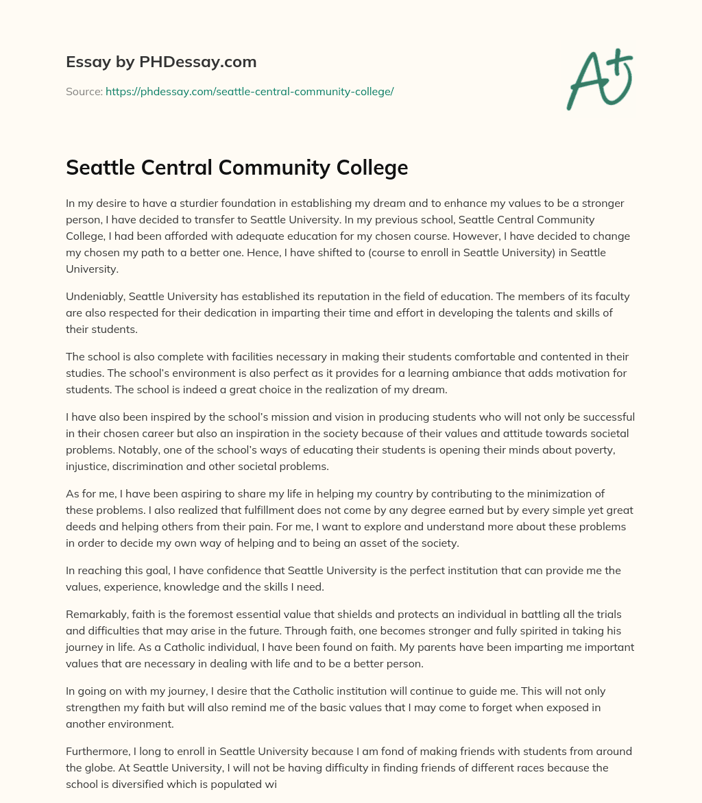 Seattle Central Community College essay