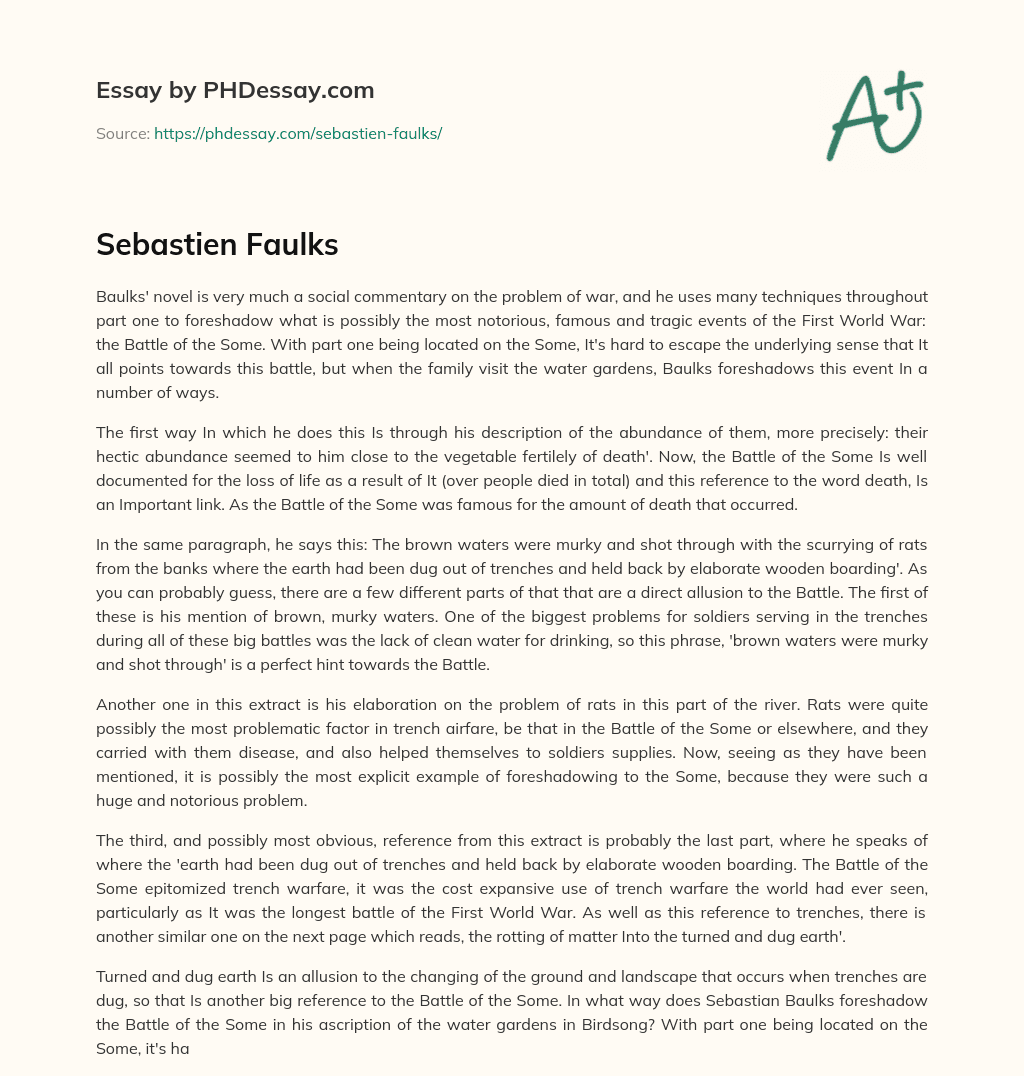 Sebastien Faulks essay