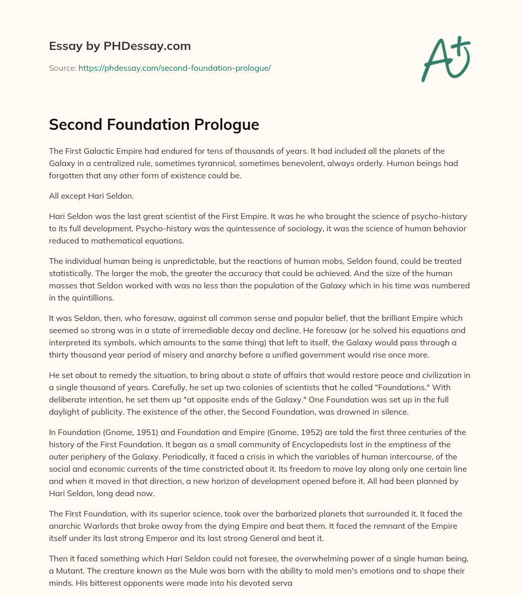 Second Foundation Prologue essay
