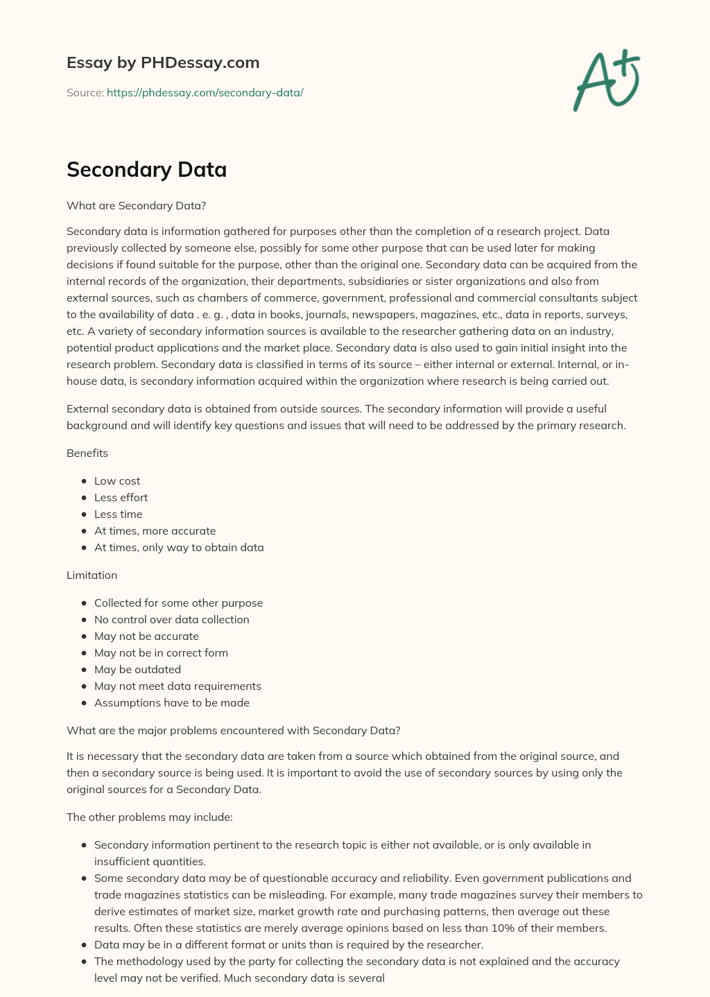 Secondary Data essay