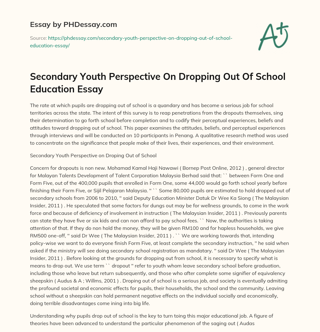 essay on dropping out of school