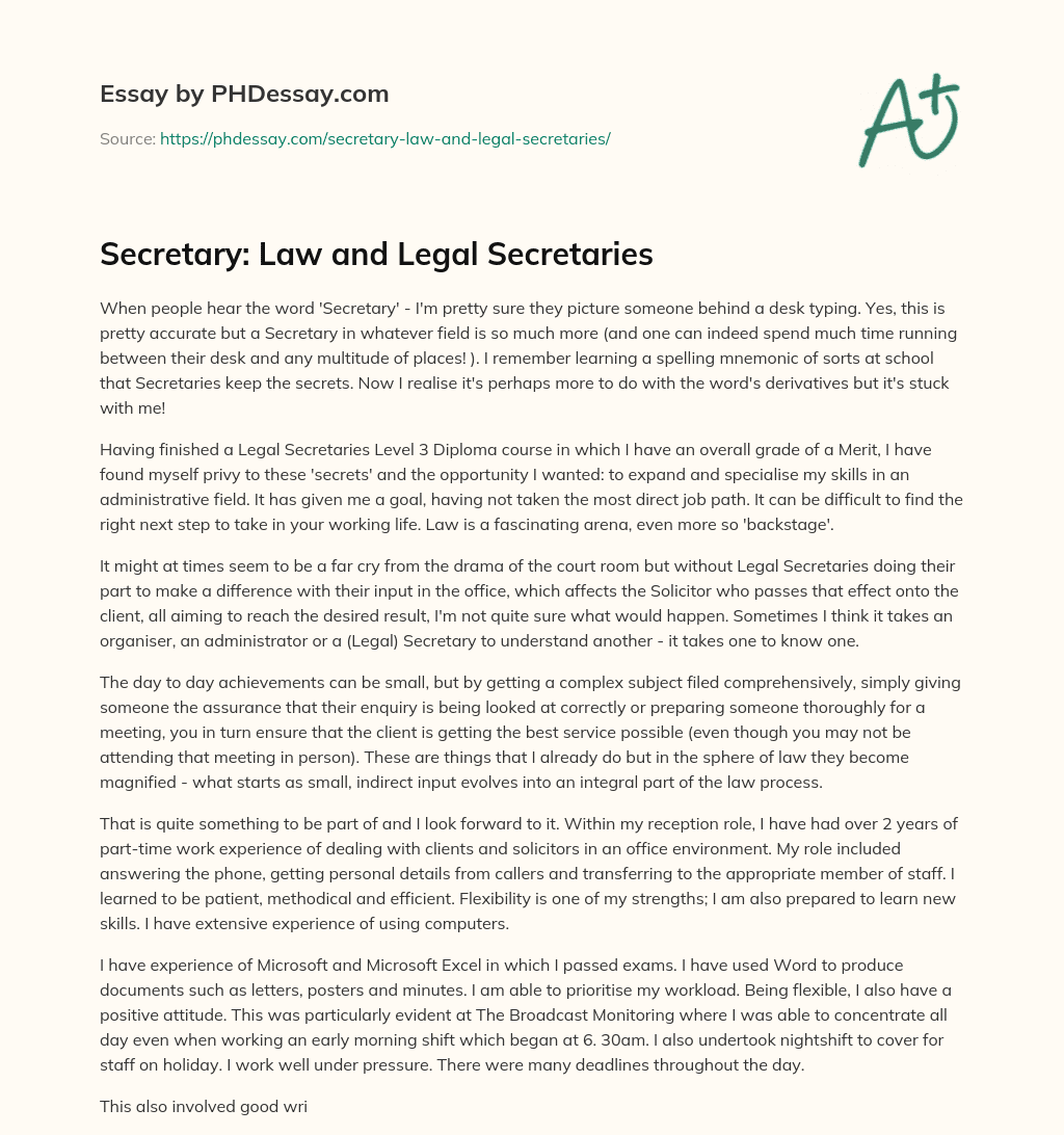 Secretary: Law and Legal Secretaries essay