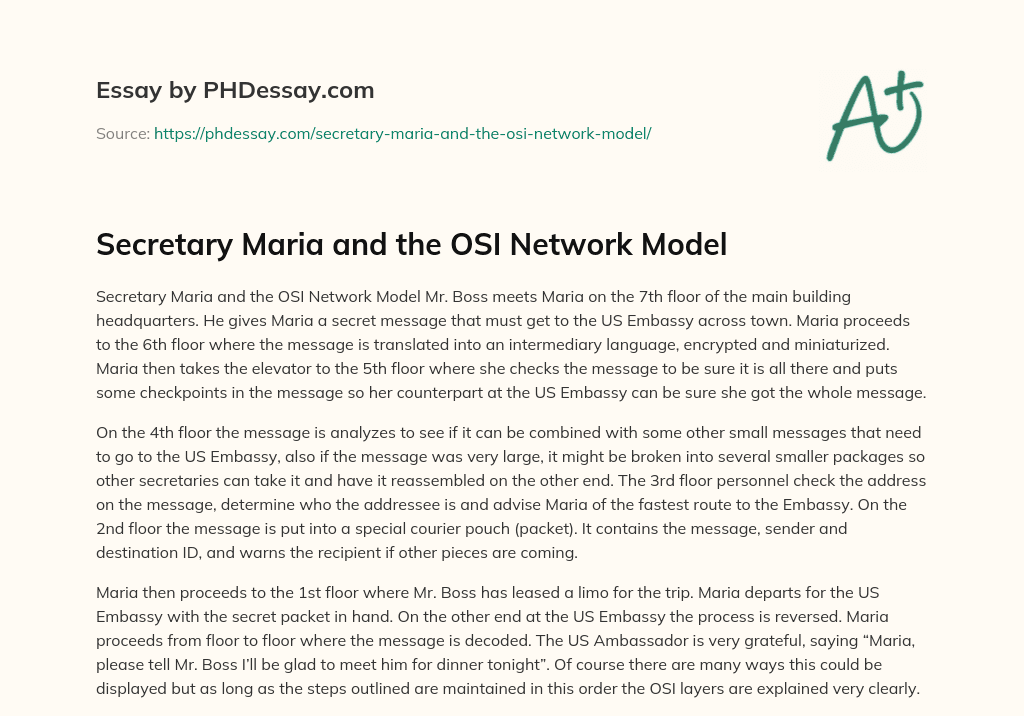 Secretary Maria and the OSI Network Model essay