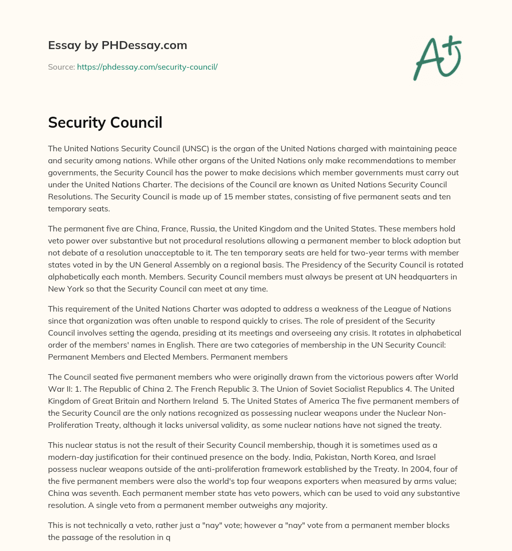 Security Council - PHDessay.com