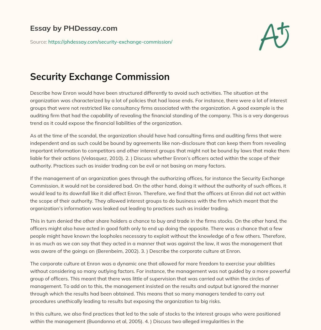 Security Exchange Commission essay
