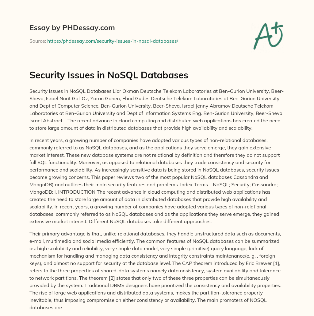 Security Issues in NoSQL Databases essay