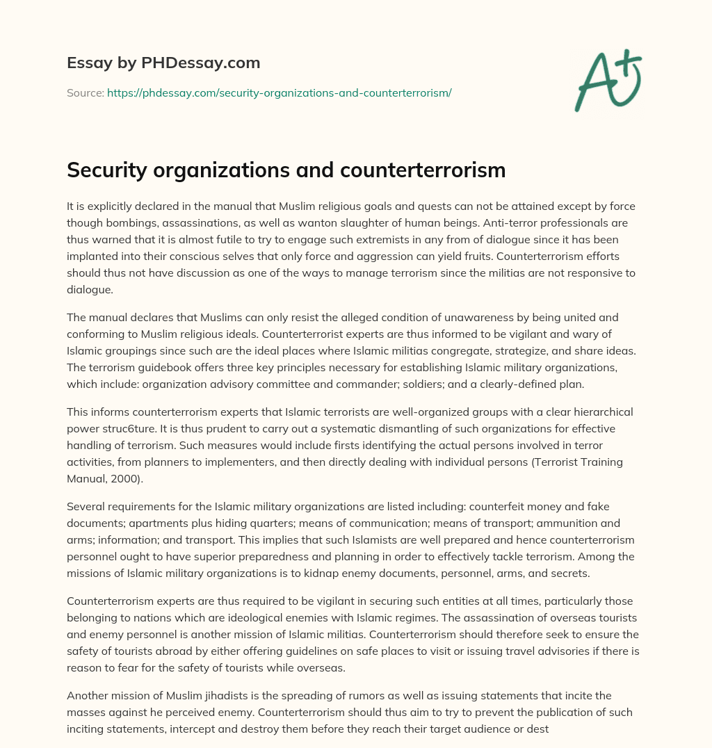Security organizations and counterterrorism essay