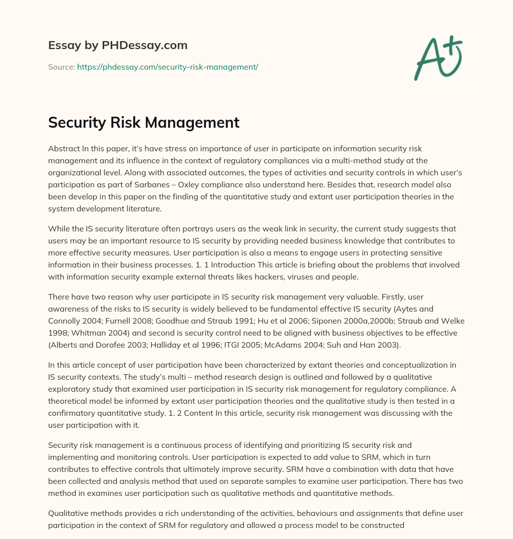 Security Risk Management essay