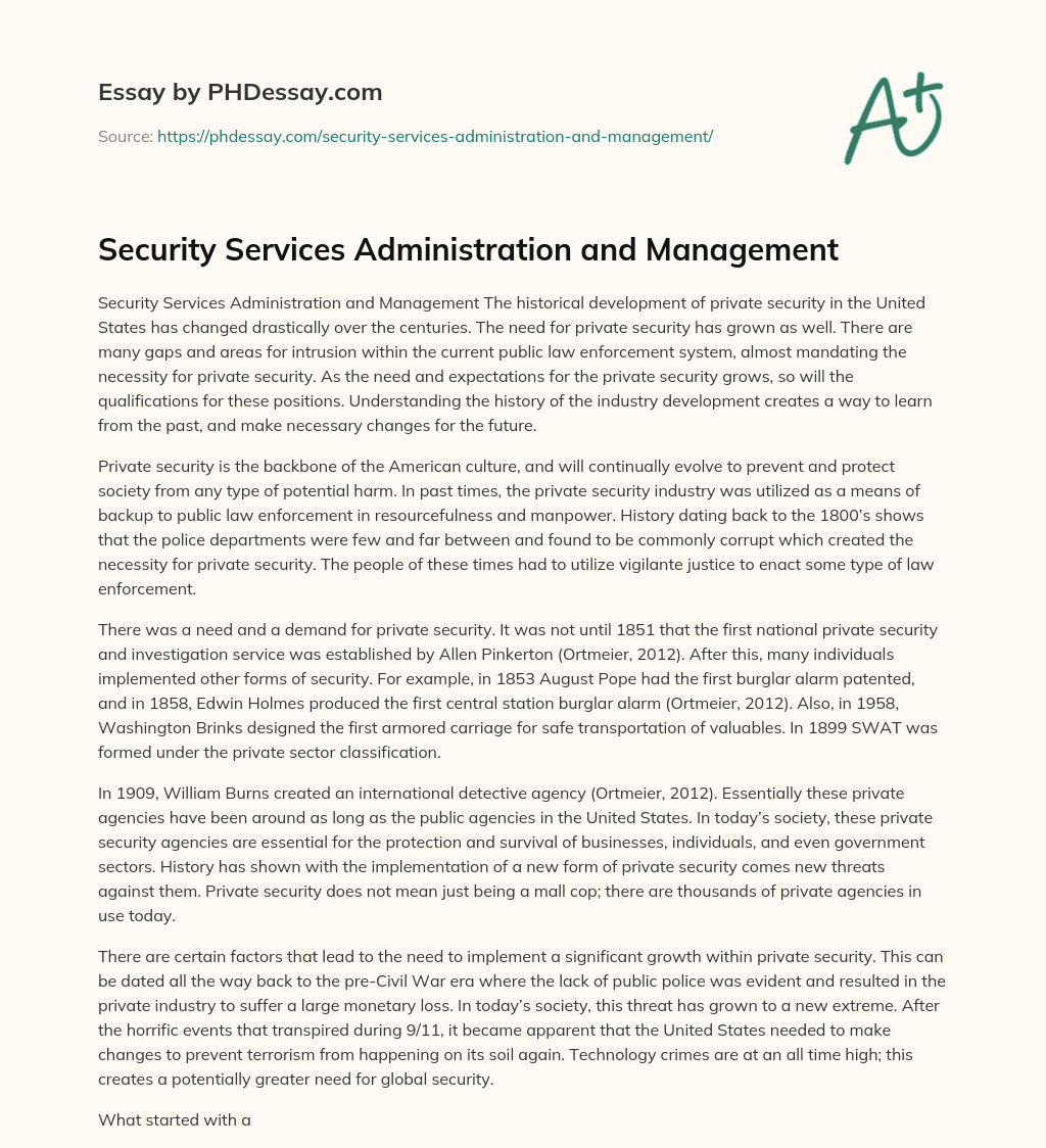 Security Services Administration and Management essay