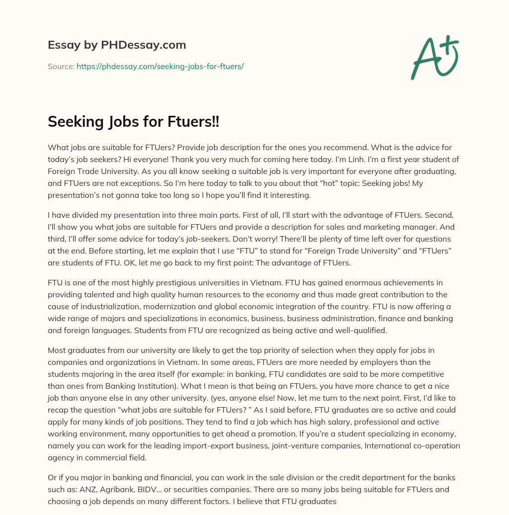 Seeking Jobs for Ftuers!! essay