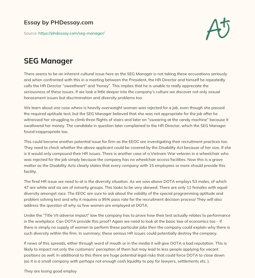 Company Culture Under Scrutiny for Discrimination and Harassment Issues essay