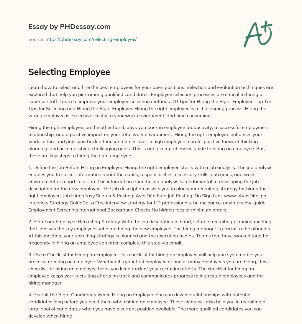 Selecting Employee essay
