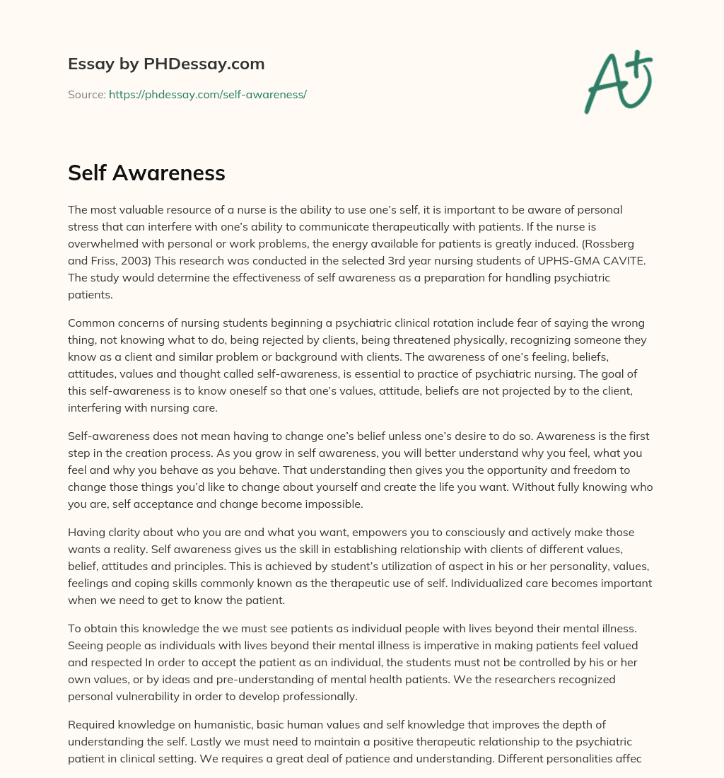 essay about self awareness
