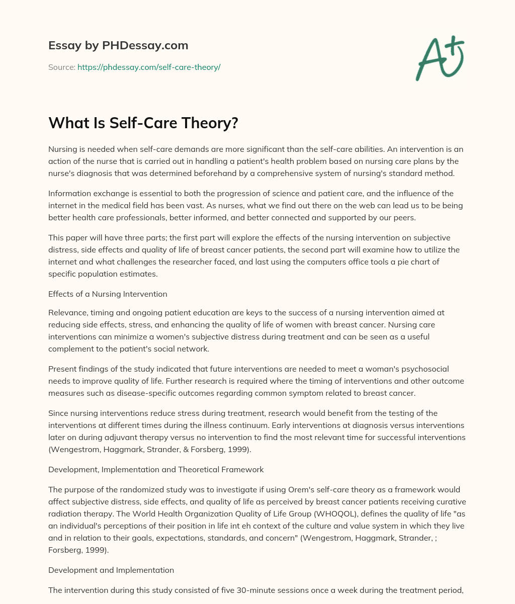 What Is Self-Care Theory? essay