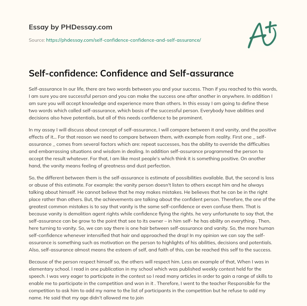 Self-confidence: Confidence and Self-assurance essay