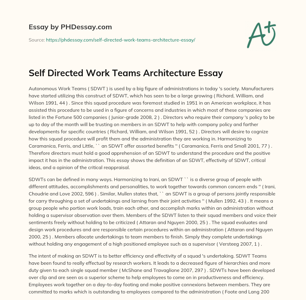 Self Directed Work Teams Architecture Essay essay