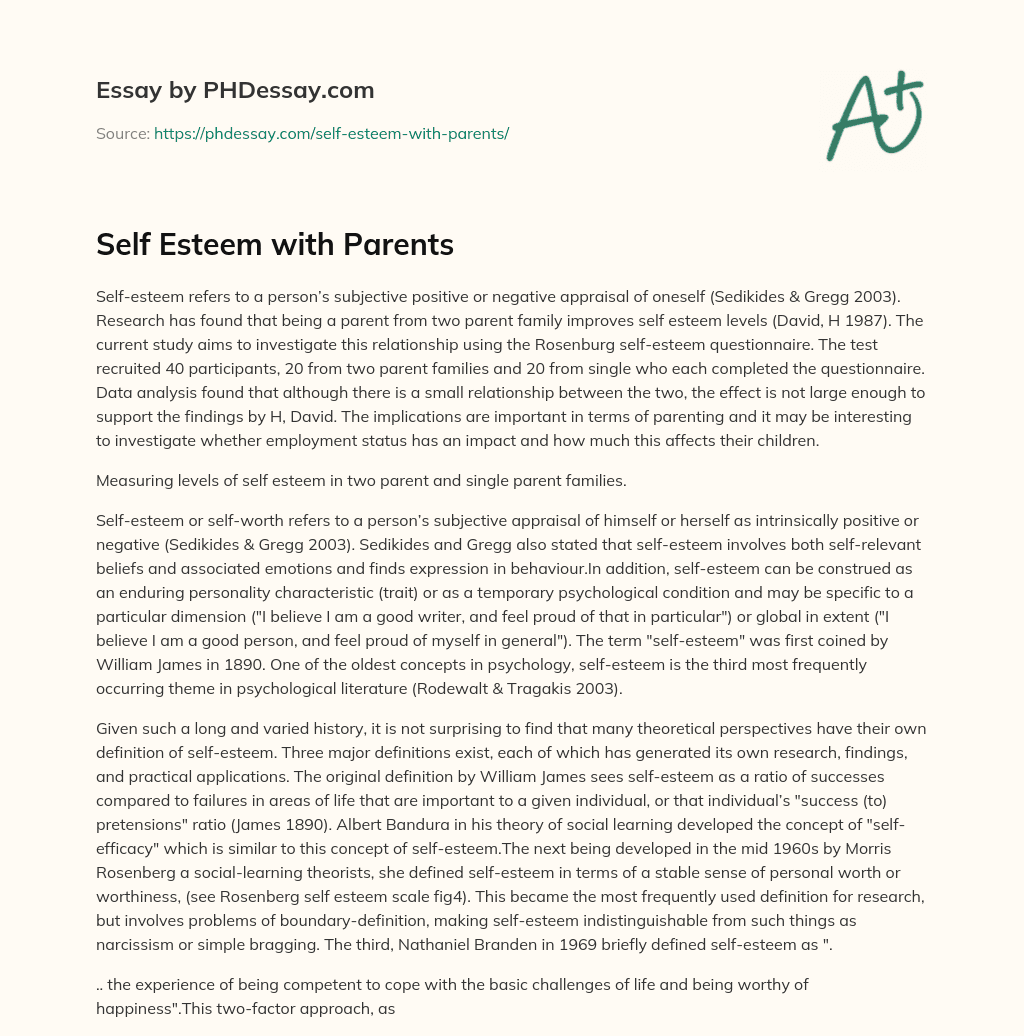 Self Esteem with Parents essay