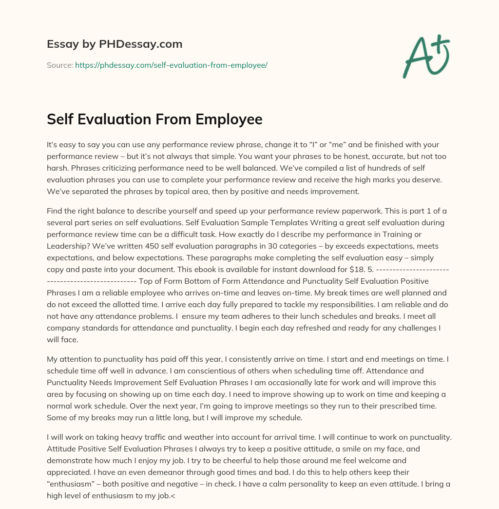 Self Evaluation From Employee essay