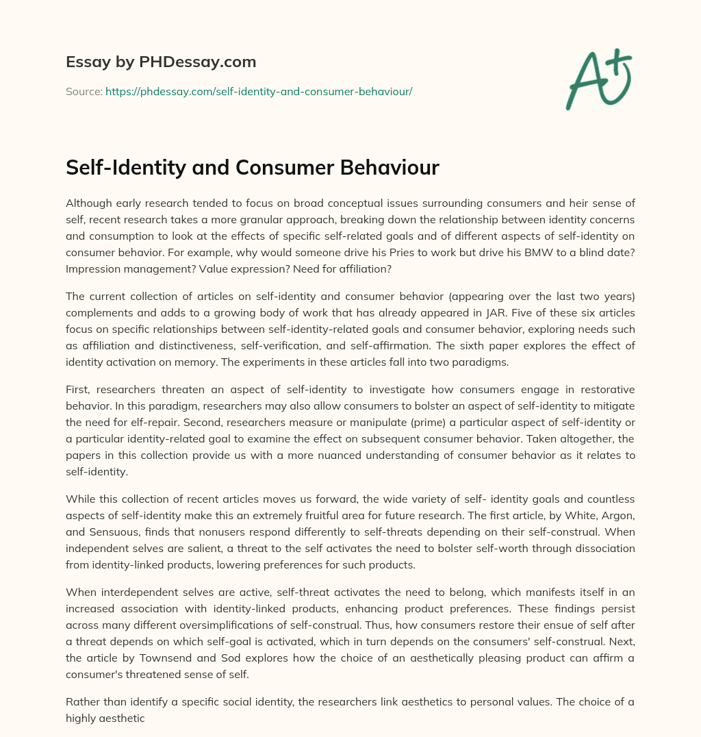 Self-Identity and Consumer Behaviour essay