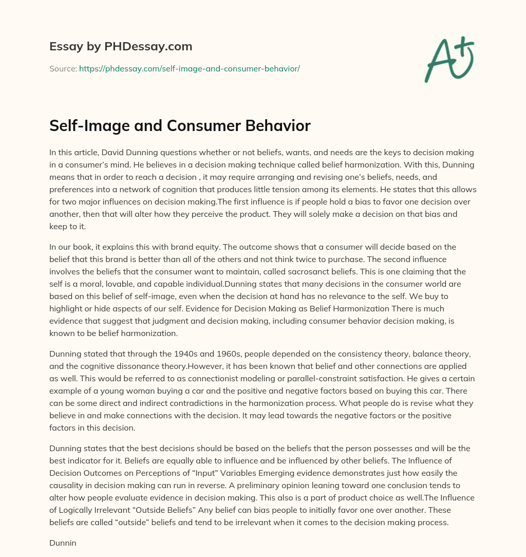 Self-Image and Consumer Behavior essay
