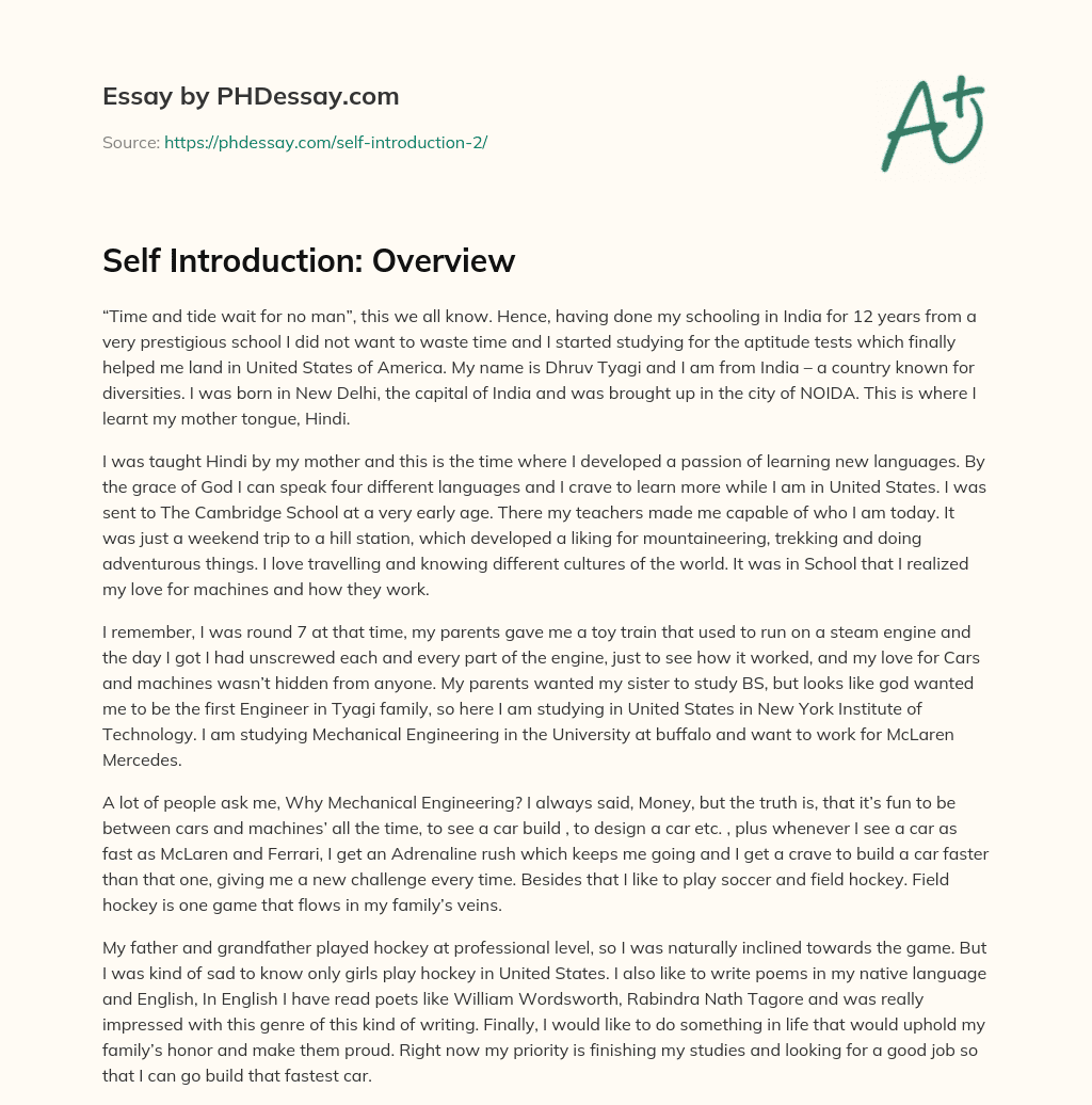 Self Introduction: Overview essay