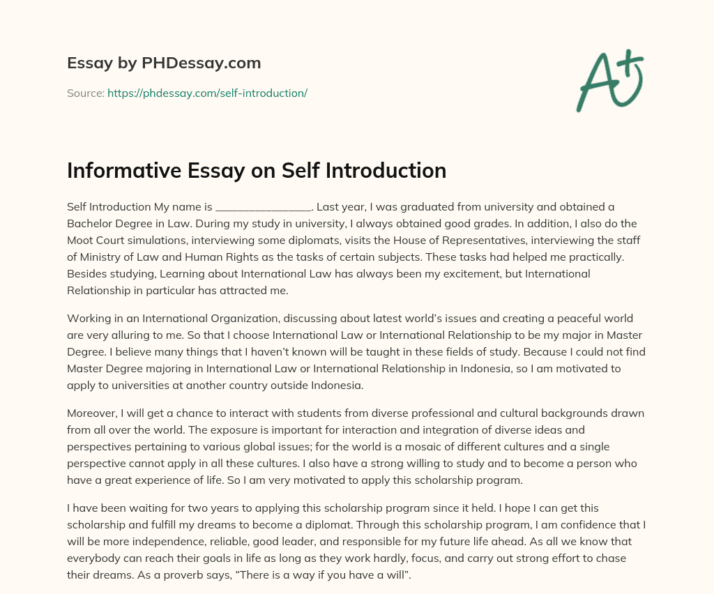 Informative Essay on Self Introduction essay