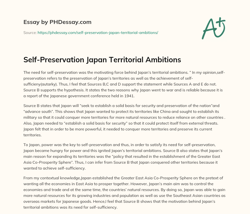 Self-Preservation Japan Territorial Ambitions essay