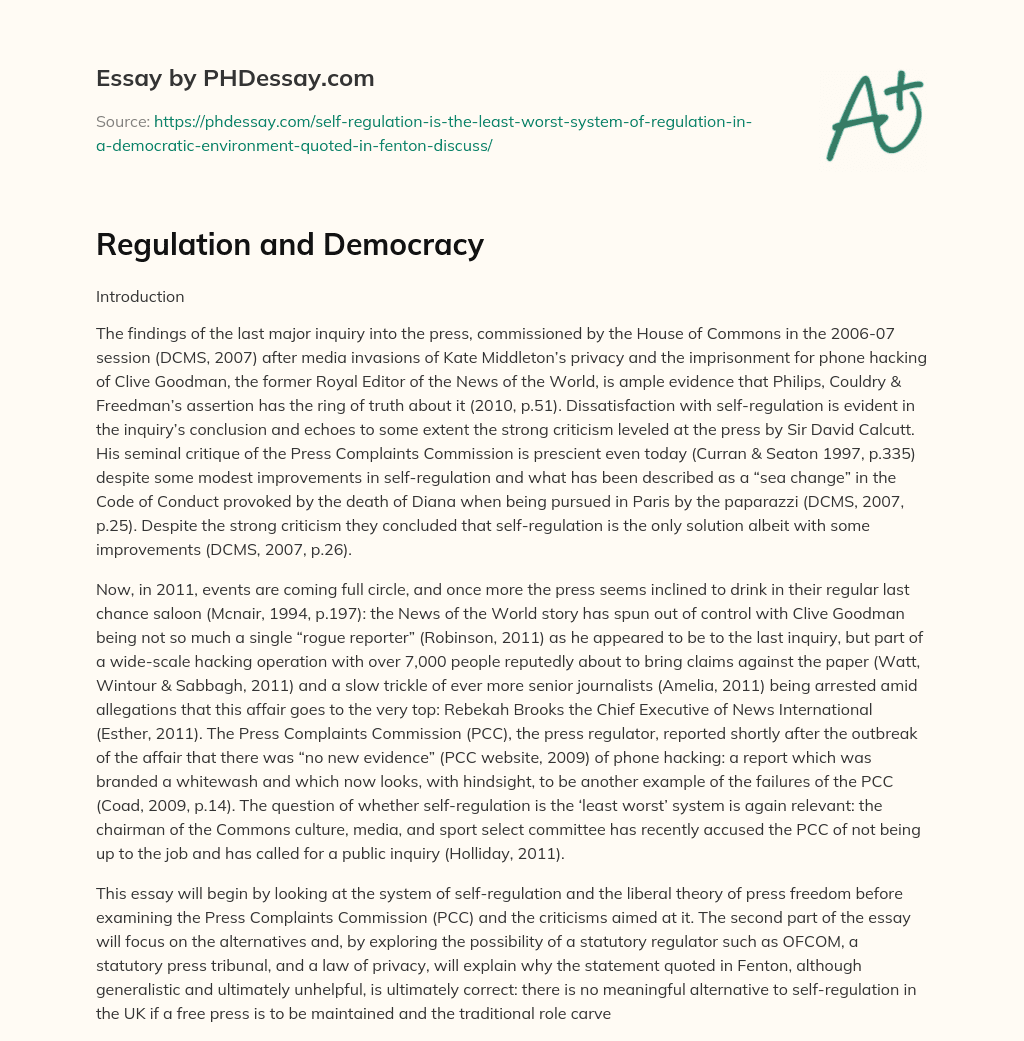 Regulation and Democracy essay