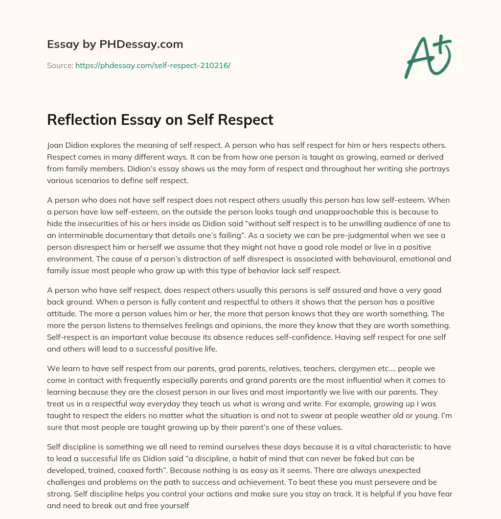 Reflection Essay On Self Respect PHDessay